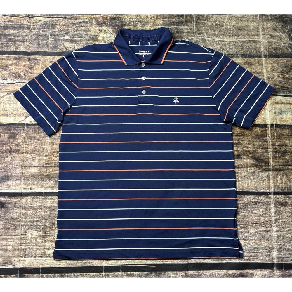 Brooks Brothers Polo Shirt Men's Large Striped Short Sleeve Stretch Golf Cutaway